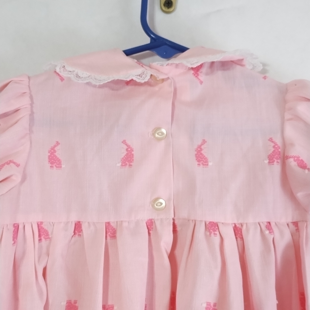 Vintage 80s Homemade Girls Pink Easter Bunny Dress Preppy Summer - Picture 4 of 7